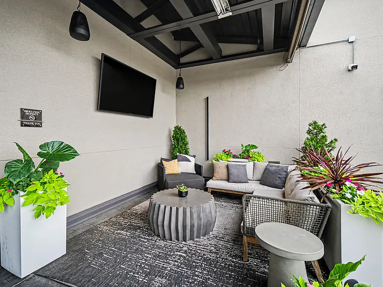 The community terrace has THE best views of the Uptown skyline, two fire places, a new grill and bar, and TVs. Perfect for hosting, can be rented through the HOA for private events