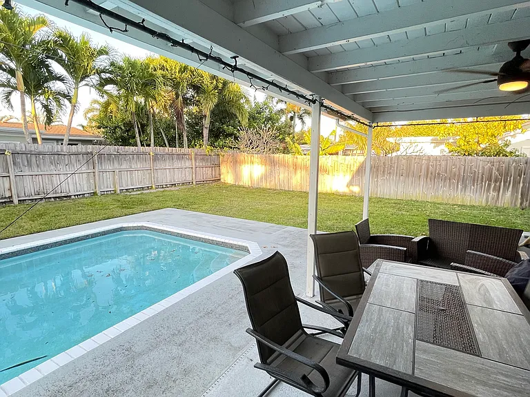 Back patio with pool view