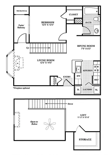 Floor plan One Bedroom Loft Renovated