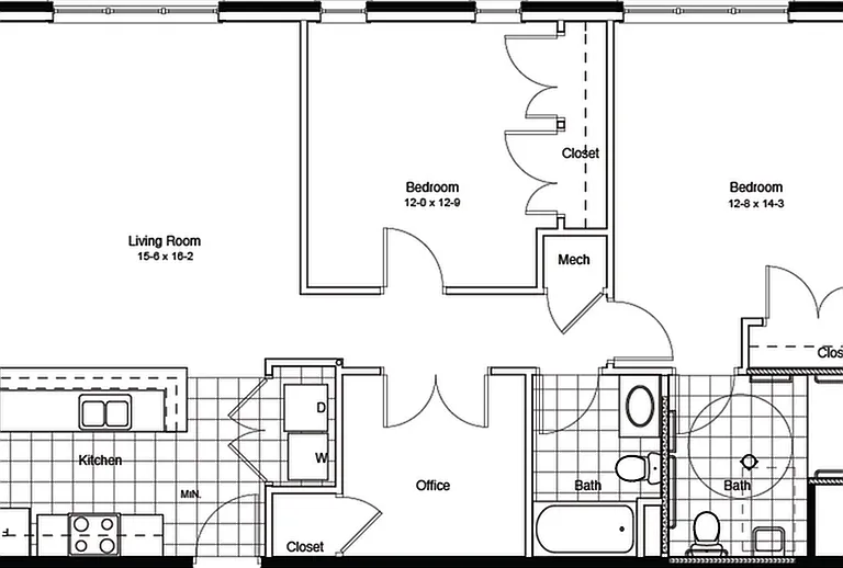 Explore this expansive two-bedroom floor plan with modern amenities. Explore this expansive two-bedroom floor plan with modern amenities.