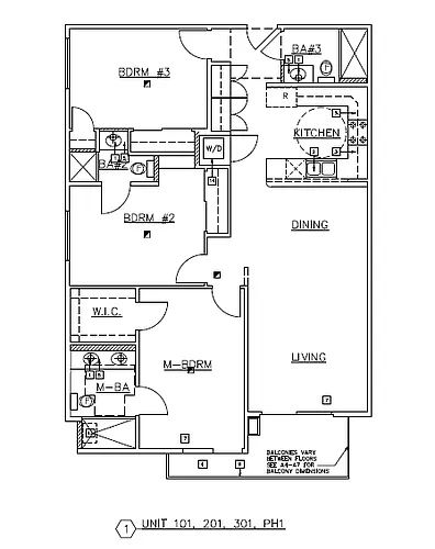 Floor plan Three-Bedroom Three-Bathroom - B