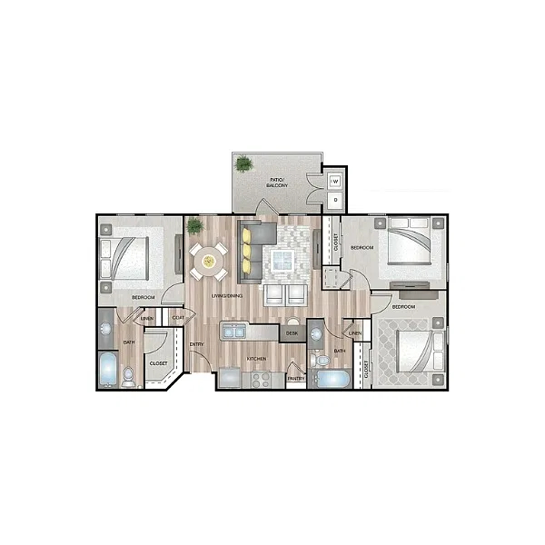 Floor plan C1 - Three Bedrooms Two Bathrooms