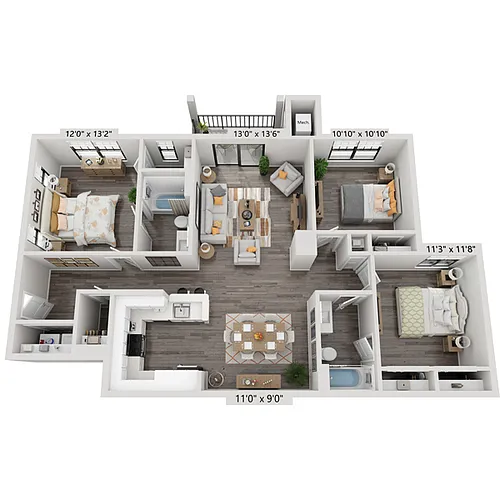 Floor plan Three Bedroom C2B