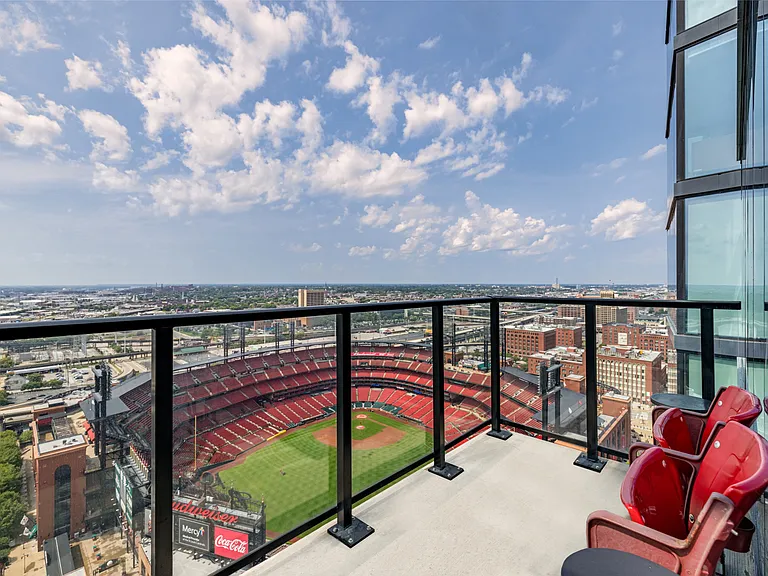 Private Balconies overlooking Busch Stadium at One Cardinal Way Luxury Apartments
