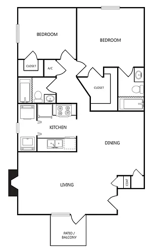 Floor plan A 988sf 2/2