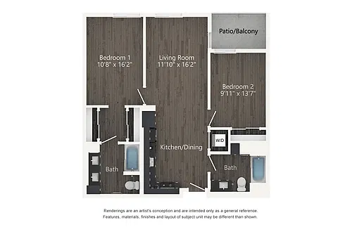 Floor plan Plan P - 2 Bedroom, 2 Bath