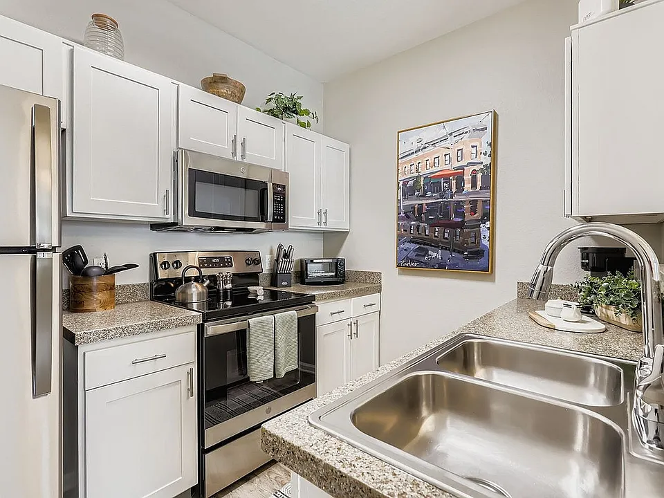 Sleek kitchen with stainless steel appliances
