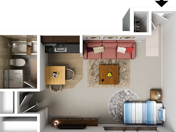 Efficiency Studio 3D Furnished