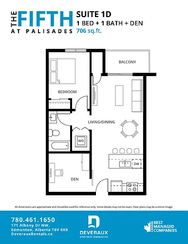 Floor plan 1 Bedroom, 1 Bathroom + Den