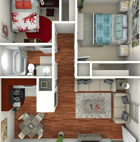 2 Bed 1 Bath Upstairs Floorplan Diagram