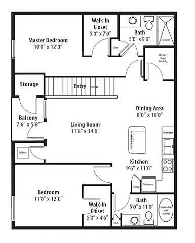 Floor plan 2 Bedroom Premier Terrace-Renovated