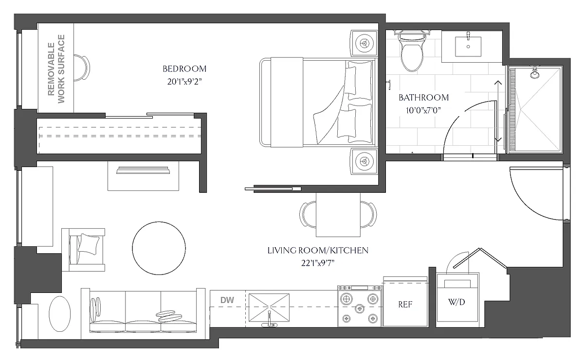Floor plan One Bedroom (1D)