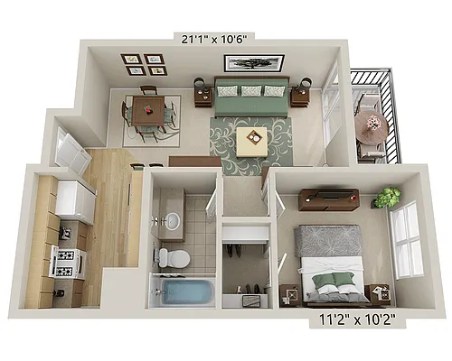 Floor plan One Bedroom A1A