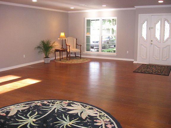 Large living with handscraped wood floors