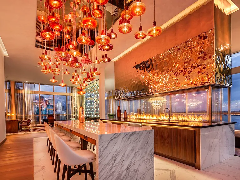24th floor Sky Lounge with fireplace.