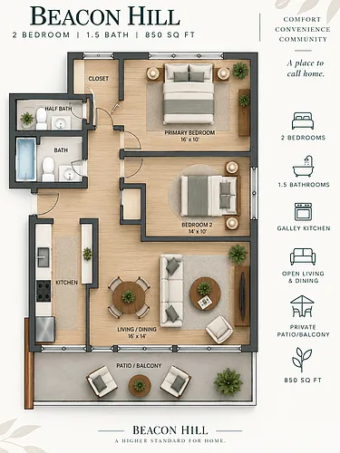 Floor plan 2 Bedroom 1.5 Bathroom