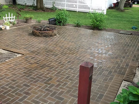 Patio with fireplace