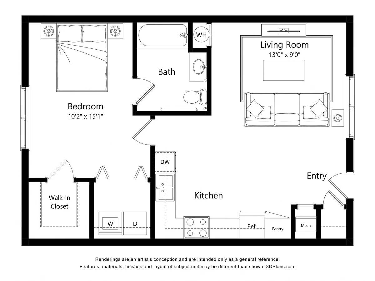 Floor plan Ashe 1 Bedroom