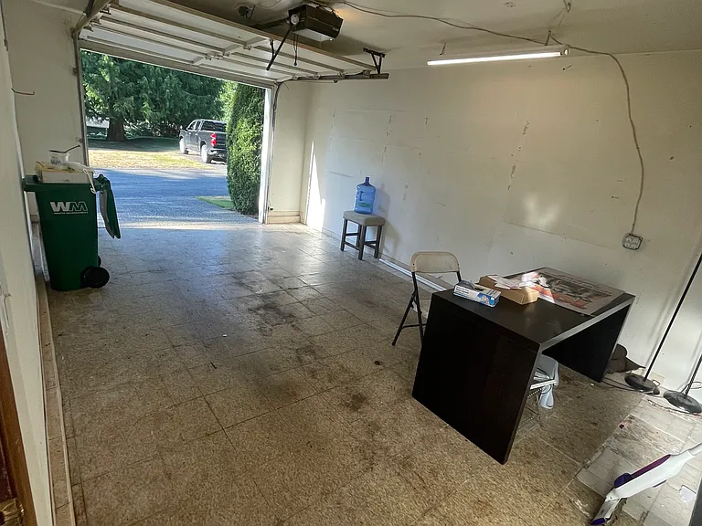 Garage with door open