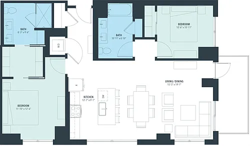 Floor plan 2 Bed/2 Bath-b20j