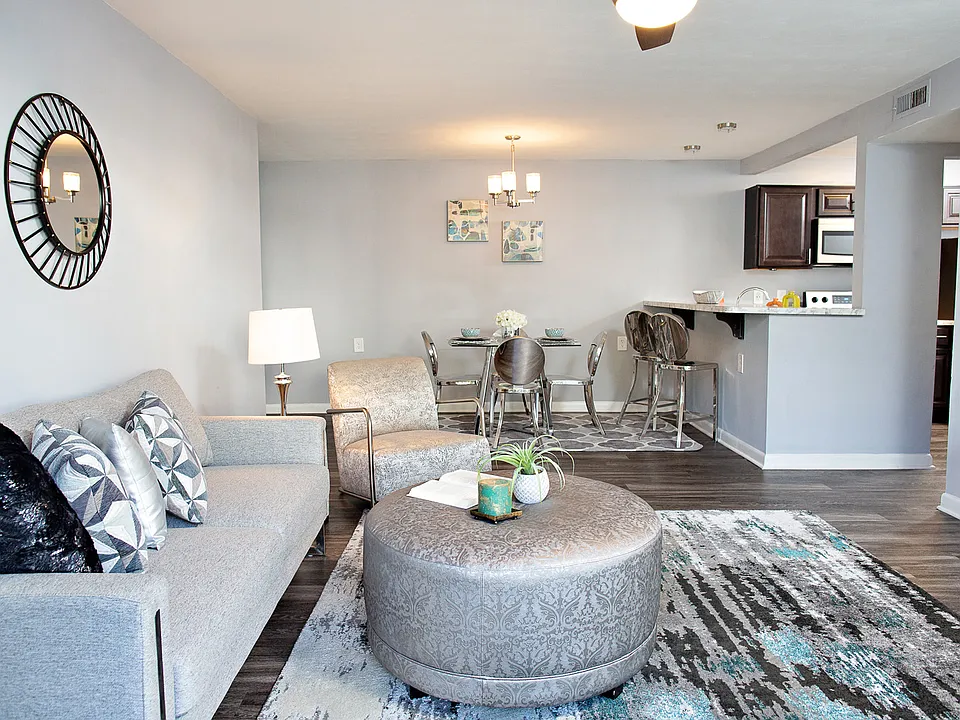 Living room with connected dinning area.