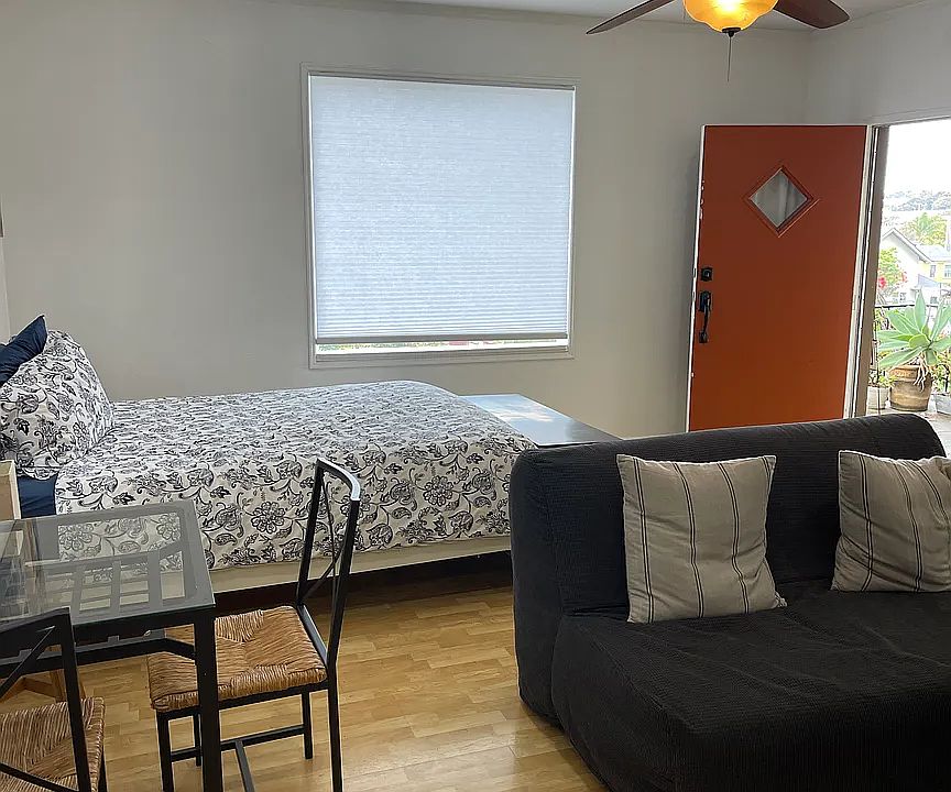 Bright, open studio with hardwood floors, high ceilings, and great natural light.