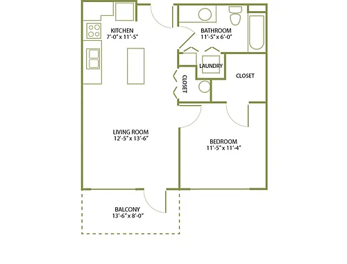 Floor plan 1 Bed/1 Bath-B-1B