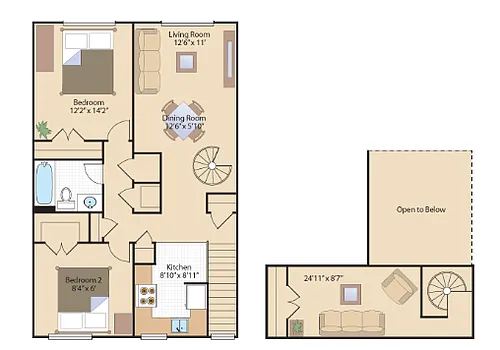 Floor plan Two Bedroom W Loft
