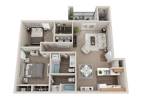 Floor plan 2BR 2BA (1150 SF)