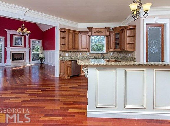 View to the kitchen and family room.