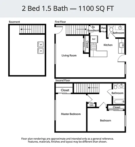 Floor plan 2 Bed 1.5 Bath Townhome