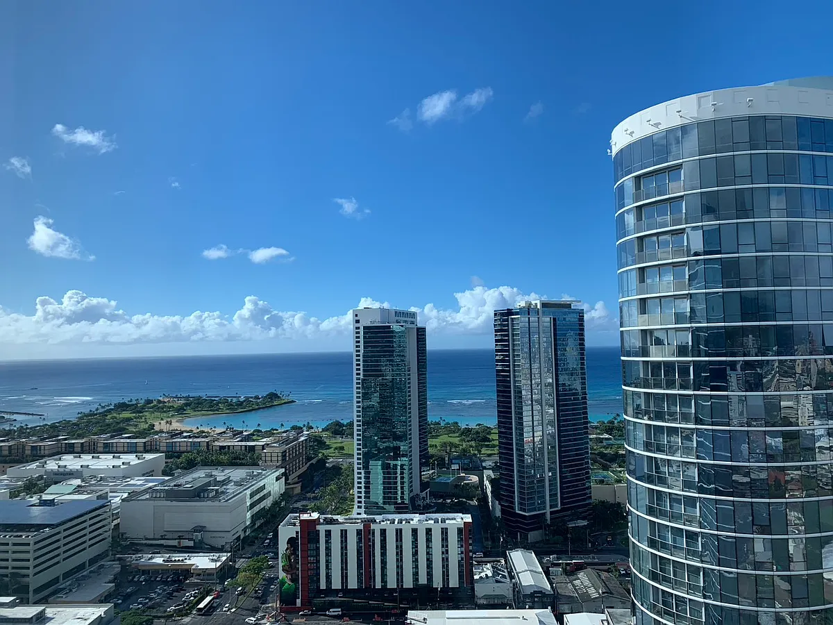 View of Ala Moana Beach and Magic Island. - 1296 Kapiolani Blvd #4208