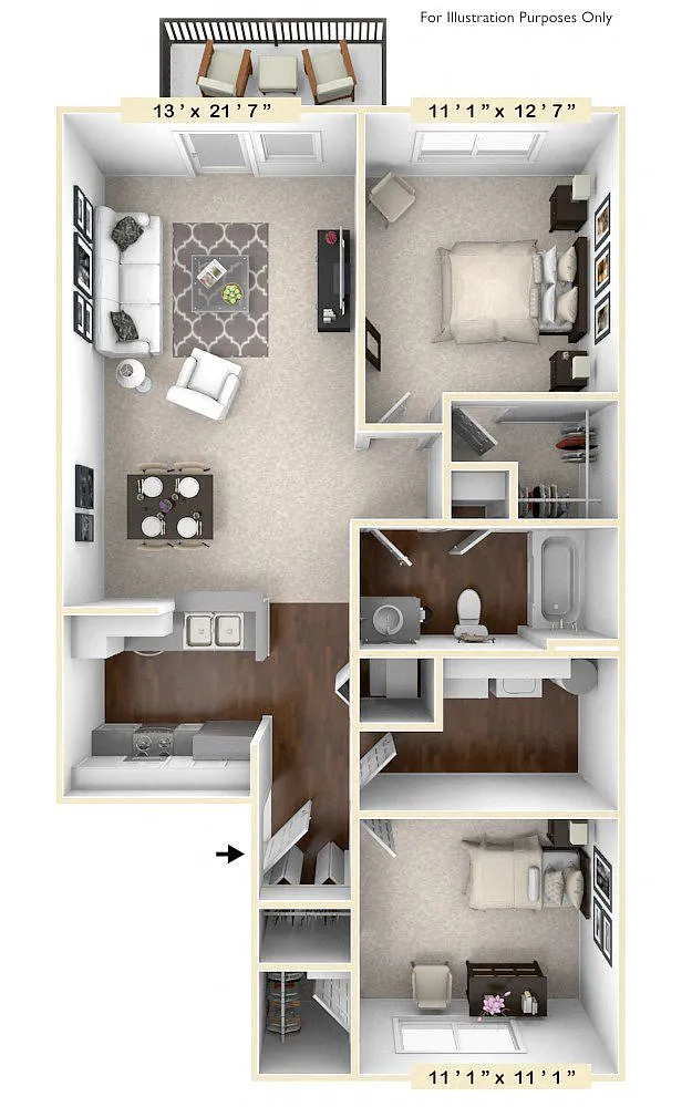 Floor plan The Green 2 BR 1 BA