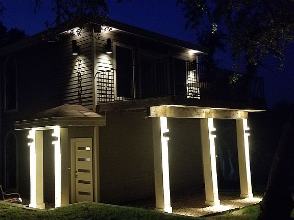 Front and side view at night.