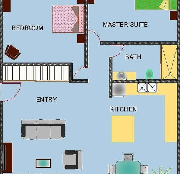 Floor plan fully visualized. Ideas for furniture placement.