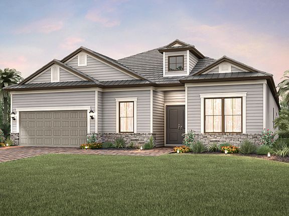 The Stonewater, a one-story family home with loft option and a 2 car garage, shown with Home Exterio