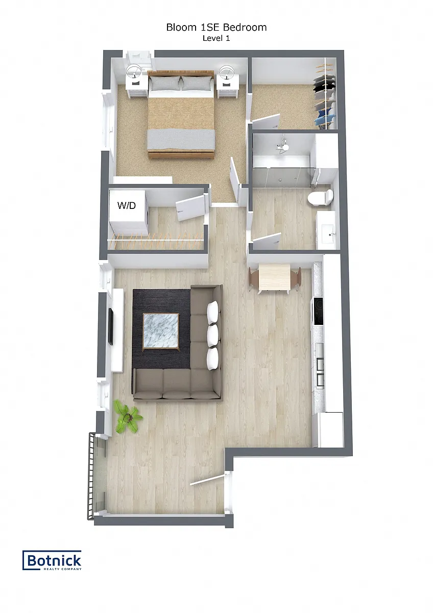 Floor plan SE Corner One-Bedroom