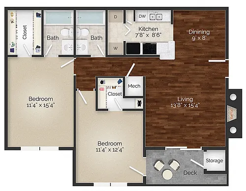 Floor plan Two Bedroom - B1 Renovated