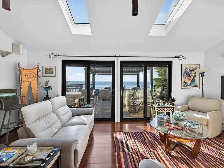 Blinds open to get clear view of the Lake and Canada.