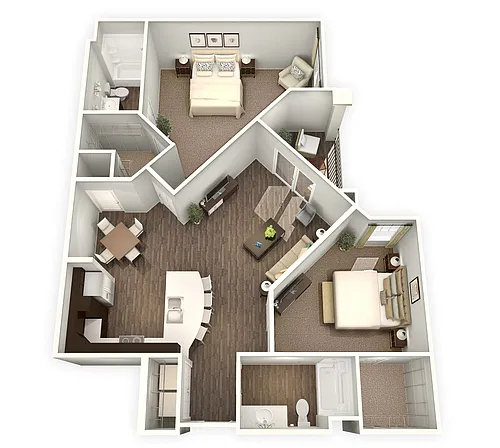 Floor plan 2BR 2BA (1198 SF)