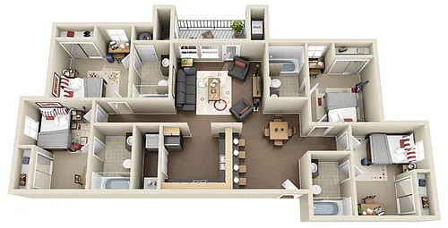 Floor plan 4 Bed 4 Bath - Premium Emerald - Priced Per Room
