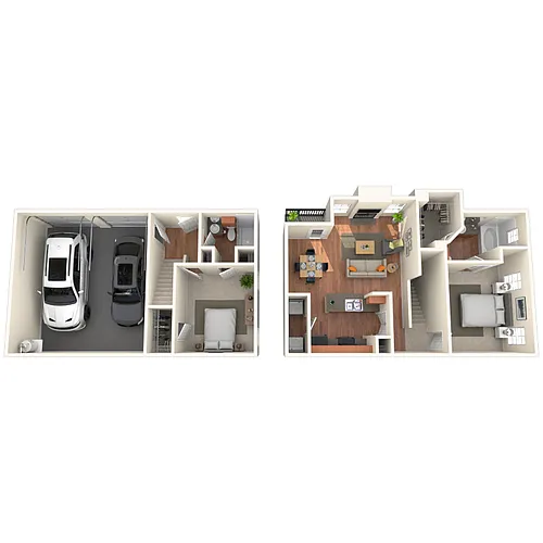 Floor plan Townhome 2x2 992 SF