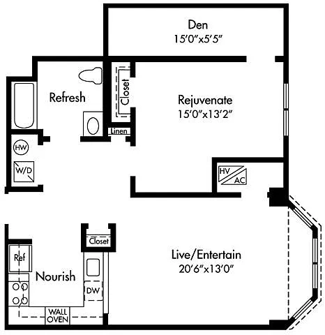 Floor plan A1 Den ADA-1 Bedroom with Den