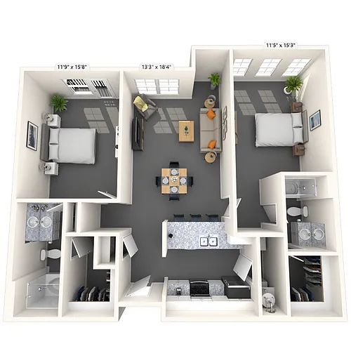 Floor plan Traditional 2x2 1008-1142 SF