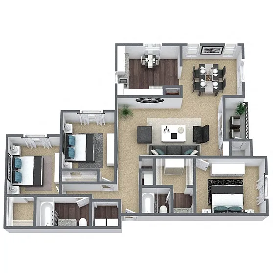 Floor plan C1: 3 Bed 2 Bath