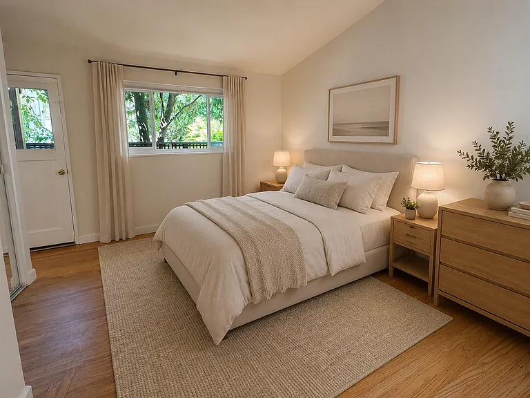 king size bed and lovely views out of windows