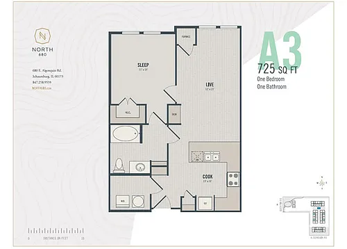 Floor plan A3 - One Bedroom