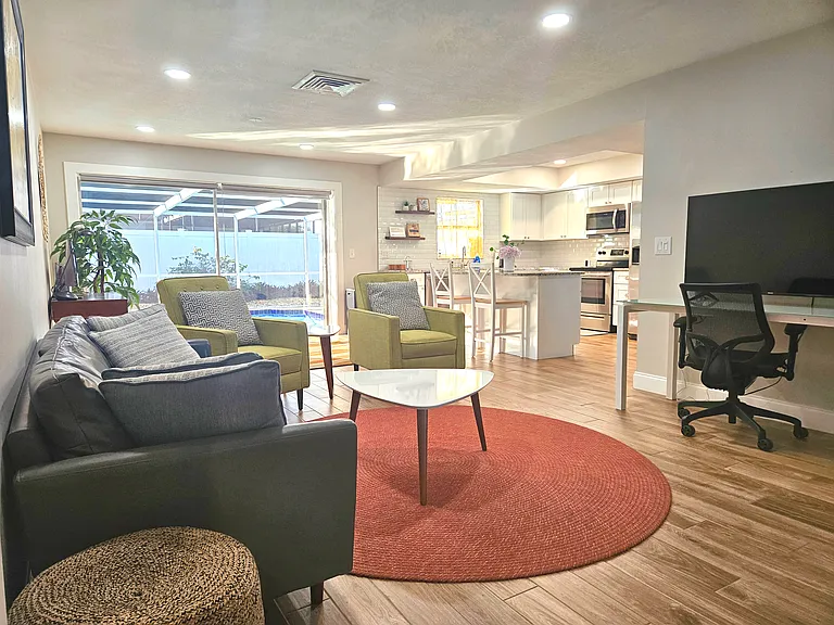 Second Living Room includes a Desk & 4K TV/Monitor to Hook Up your computer.