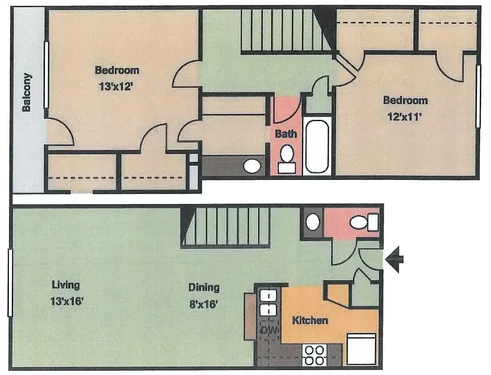 Floor plan 2x 1 and a half A