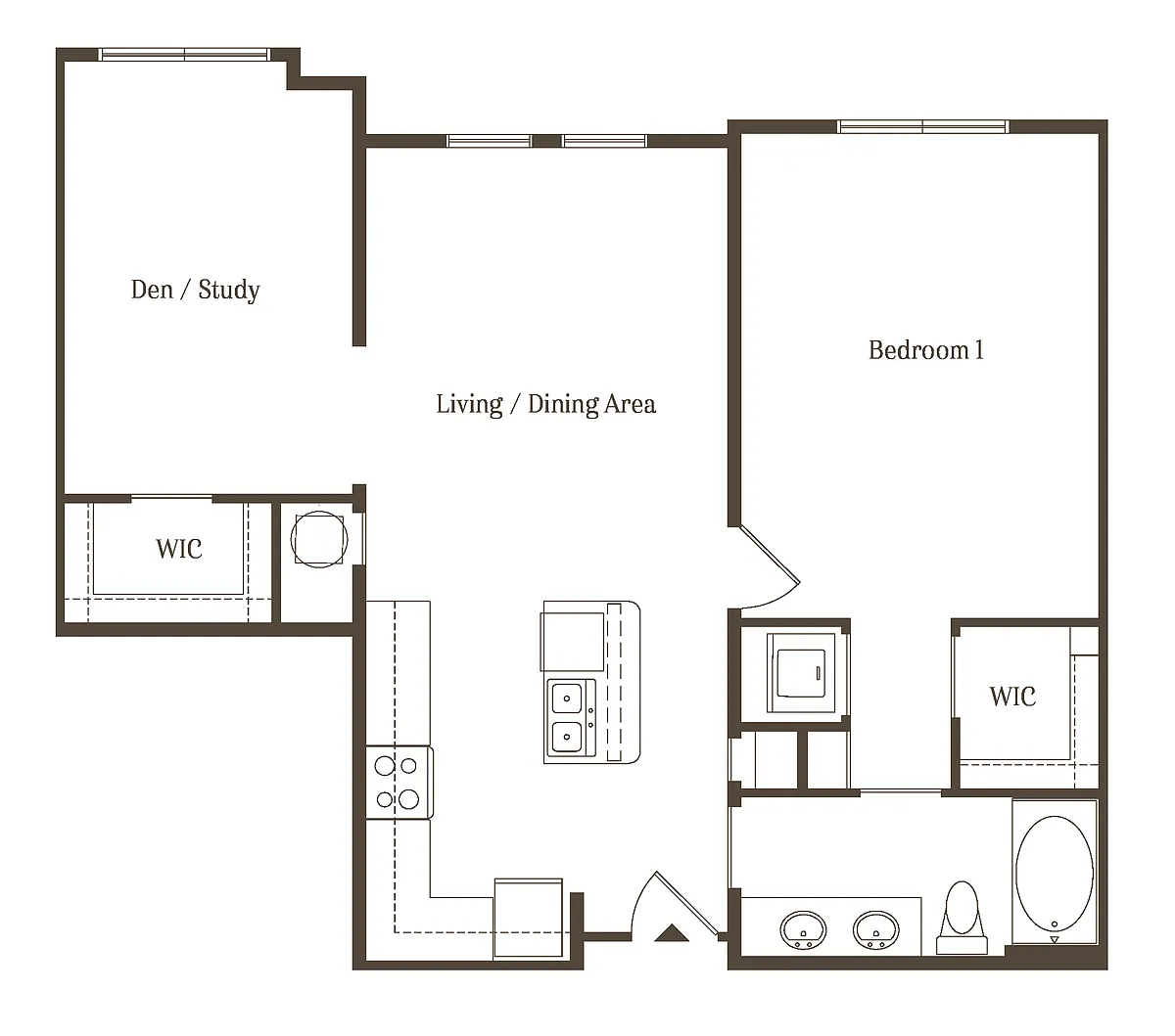 Floor plan AD - 1BR 1BA (976 SF)
